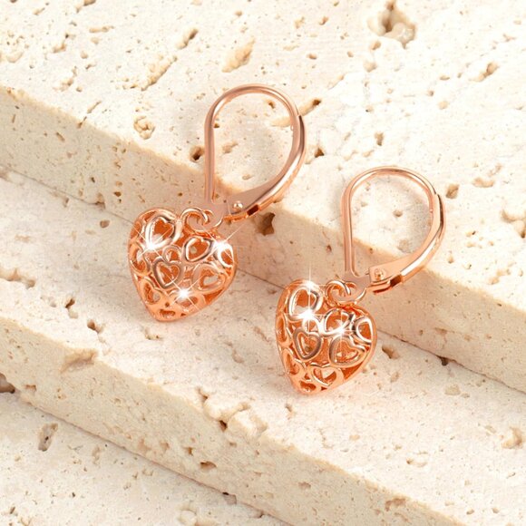 Women's Red Heart Dangle Drop French Style Leverback Earrings Jewelry - Picture 4 of 8